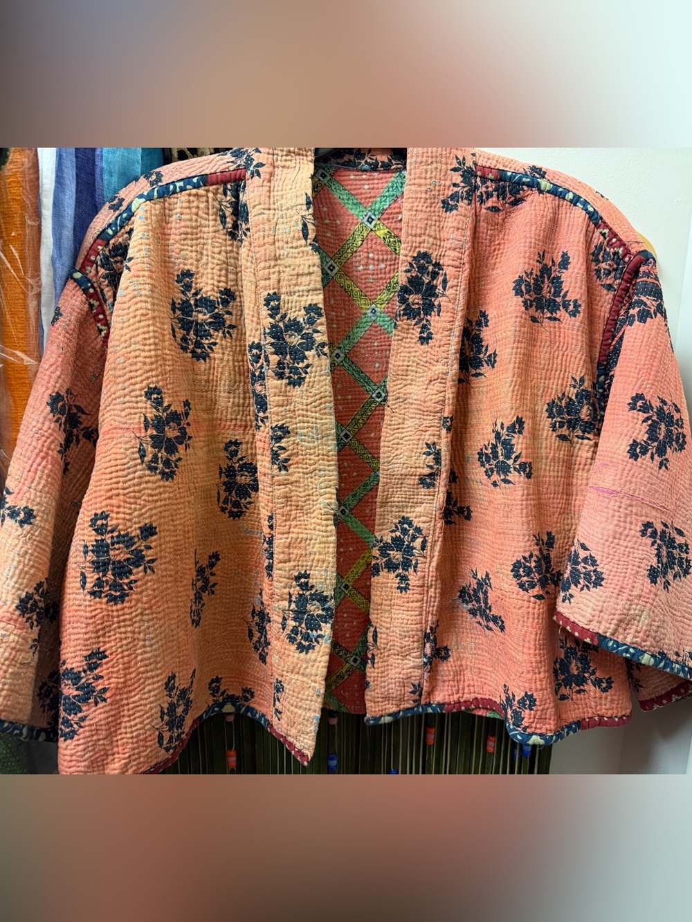 Quilted Floral Sapeyka Kimono Jacket in Peach